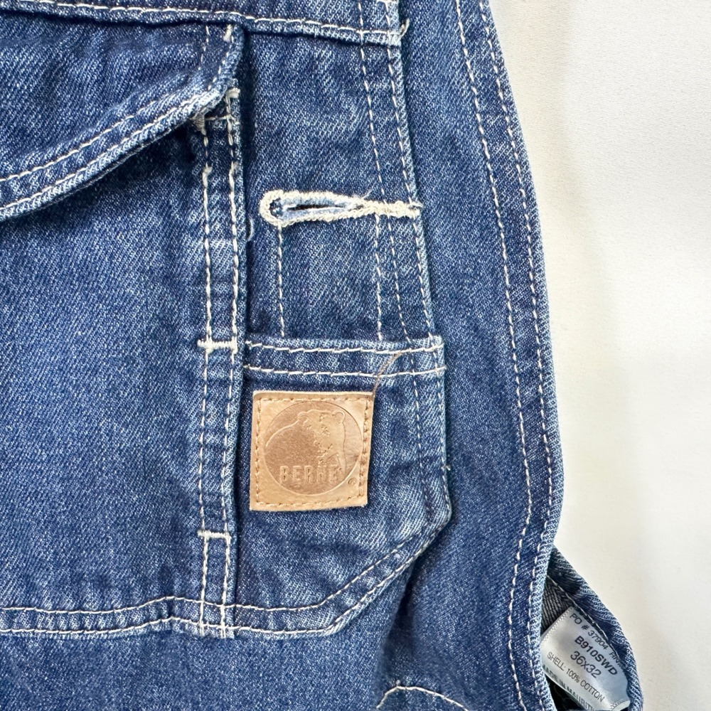 Berne Mens 36x32 Denim Bib Overalls Dark Wash Workwear Blue Cotton Carpenter B - Picture 8 of 12